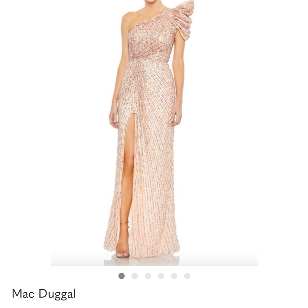 Mac Duggal Blush Sequin One-Shoulder Dress